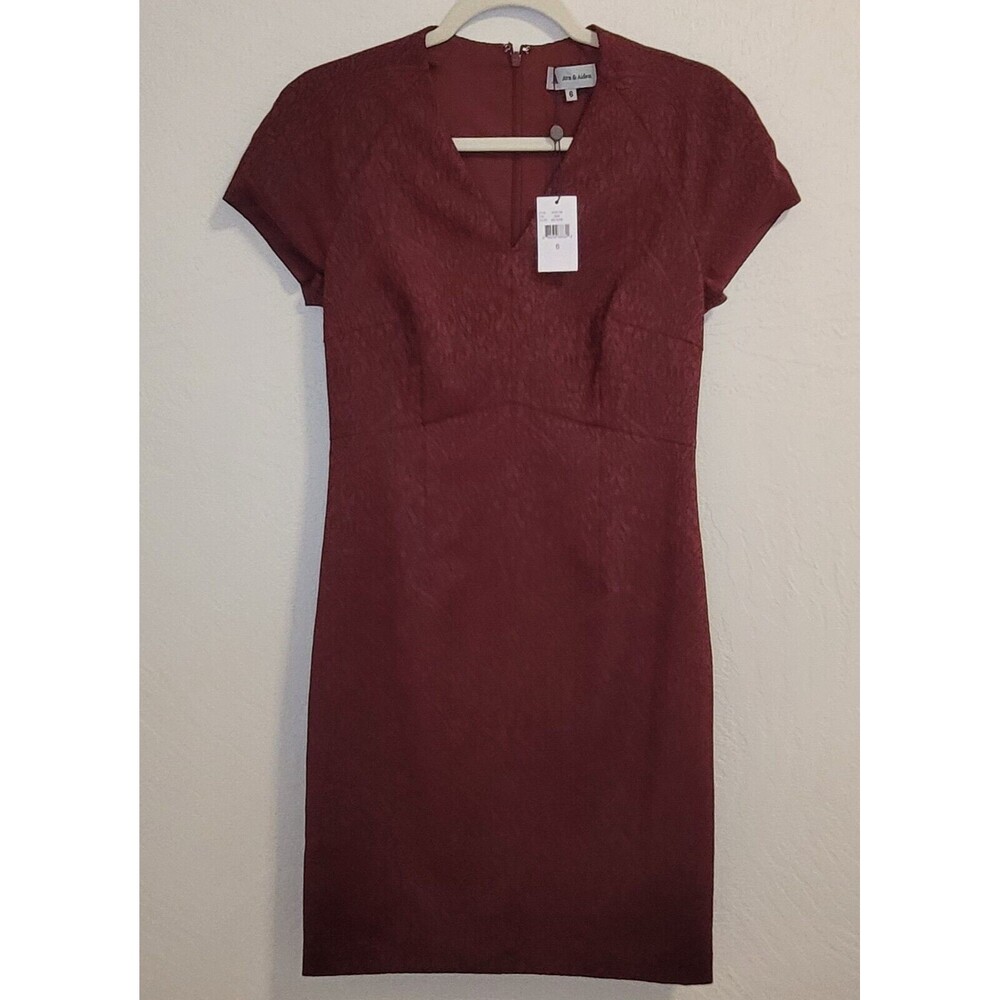 Ava & Aiden Womens Wine Colored Midi Sheath Dress, Fully Lined Sz. 6 Back Zipper